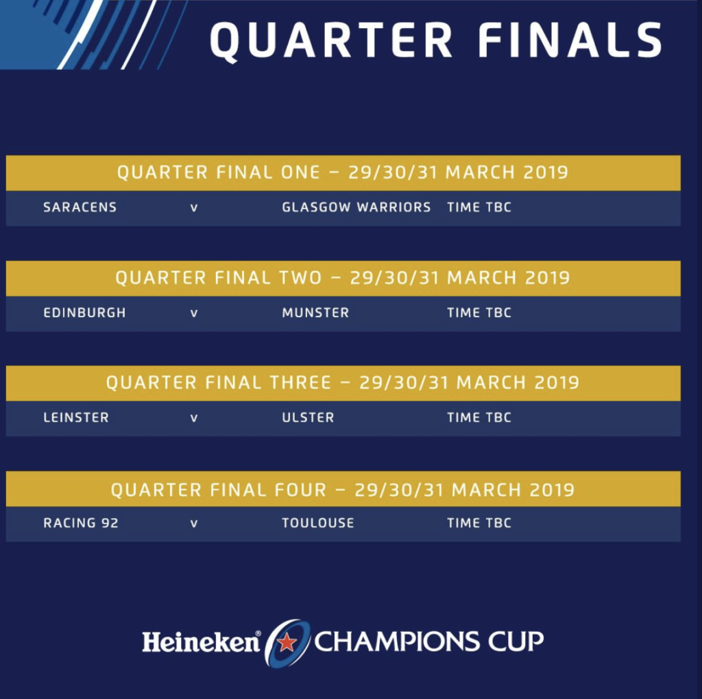 European Rugby Champions Cup & Challenge Cup QuarterFinal Draw